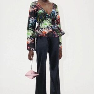 Stine Goya Floral Multicolor Peplum top NWT